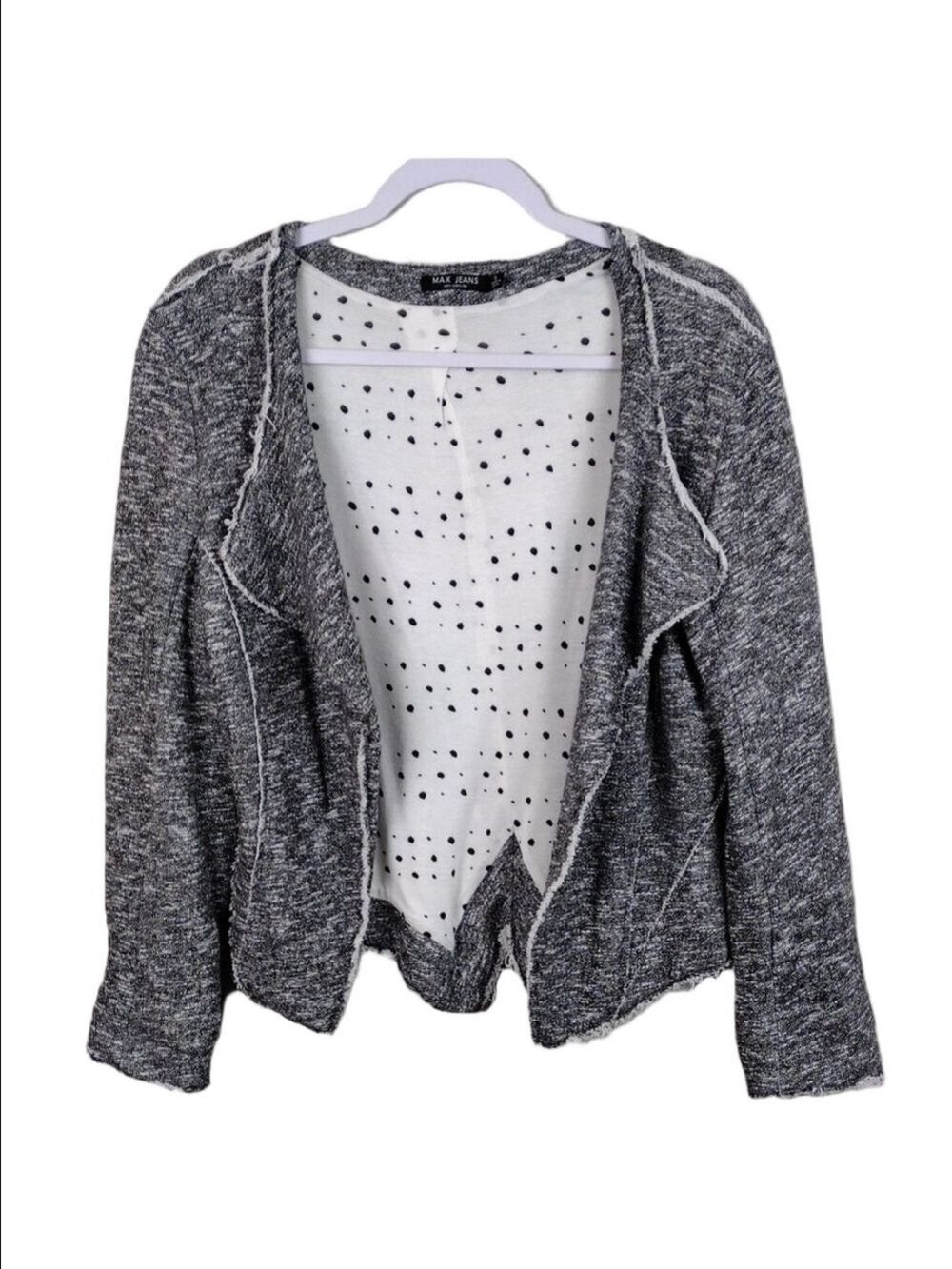 Max Jeans Black Grey Marbled Raw Hem Long Sleeve Open Front Cardigan Jacket